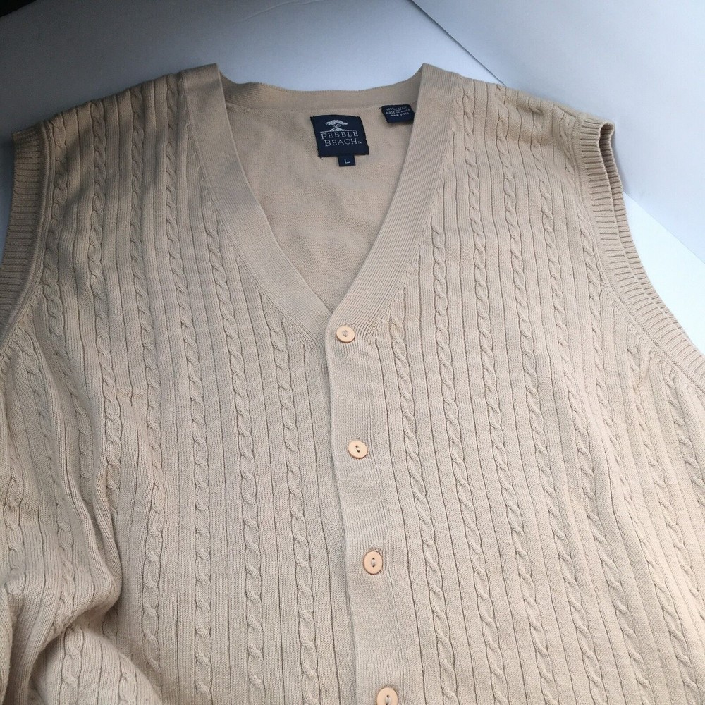 Pebble beach sweater vest cable knit Large button front